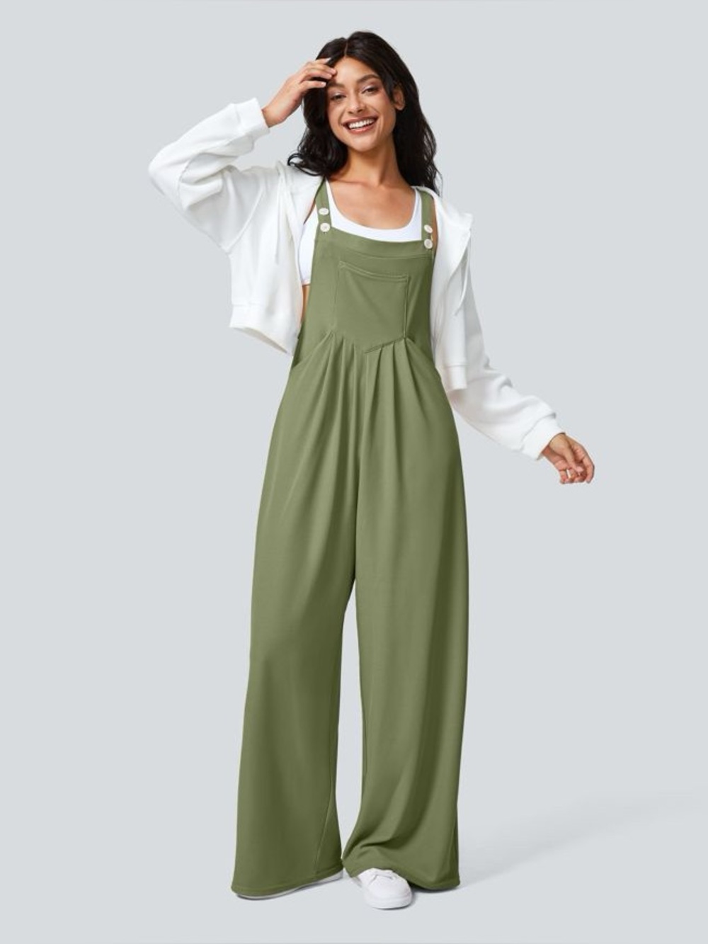HALARA Olive Green Wide-Leg Pinafore Overalls